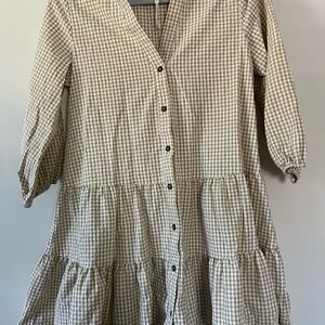 Petal & Pup Beige Checkered Dress